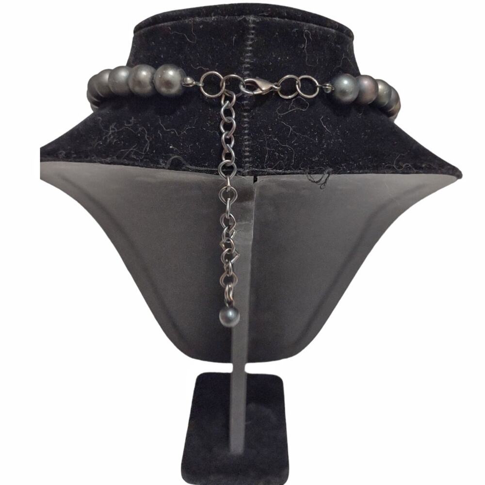 Vintage Bauble Pearl Bead Necklace Gray Bronze Statement Piece Costume Jewelry - Picture 7 of 8
